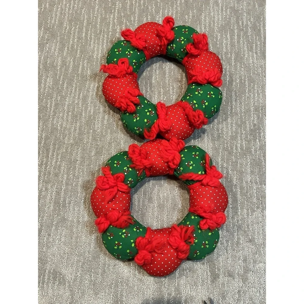 Two Vintage Cloth Sewn soft Christmas Wreath from the 1970s or 1980s